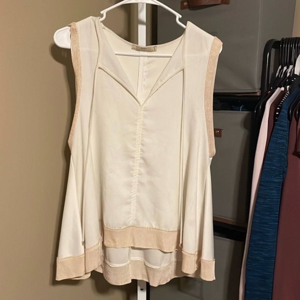 Zara Oversized Flowy Tank Top Sz Medium White Cream Relaxed Fit Neutral